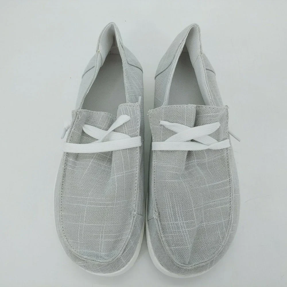 Womens Canvas‎ Lace Up Boat Shoe Sneaker Light Gray EUR 37 NEW